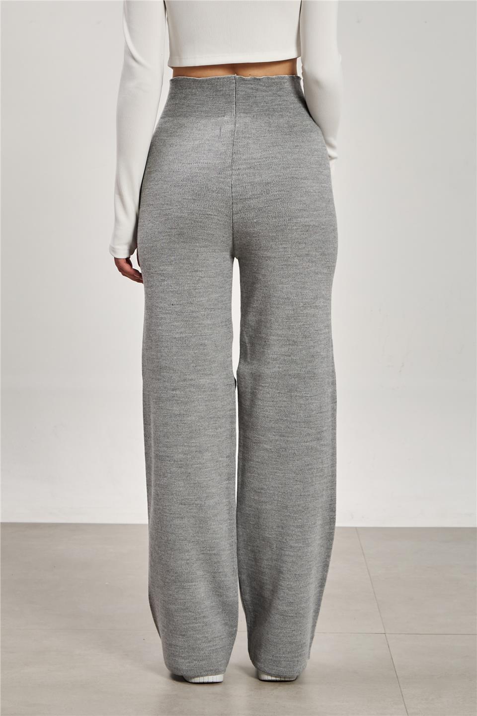Kadın Bol Paça Triko Pantolon - Gri