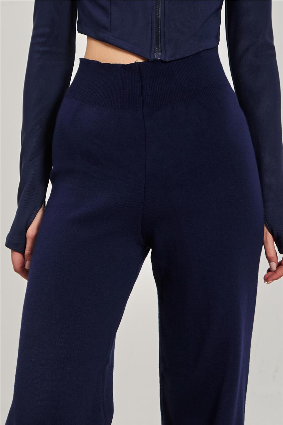 Kadın Bol Paça Triko Pantolon - Lacivert