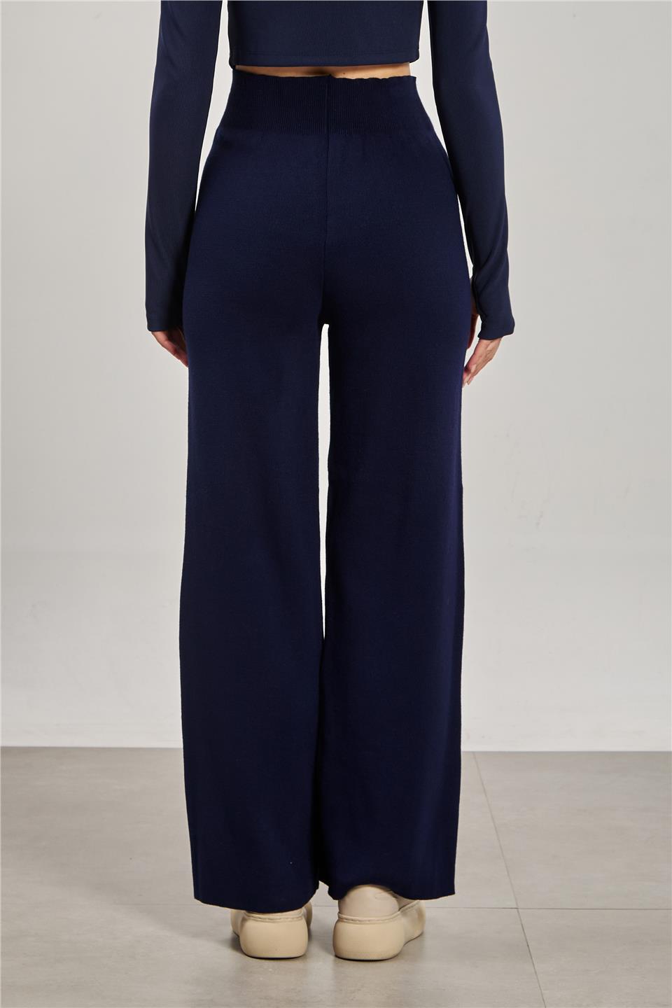 Kadın Bol Paça Triko Pantolon - Lacivert