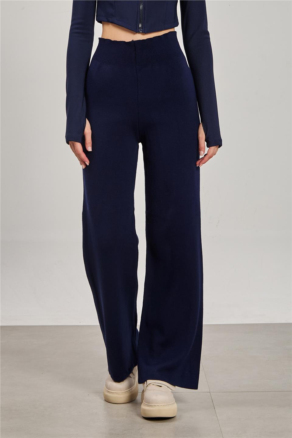 Kadın Bol Paça Triko Pantolon - Lacivert