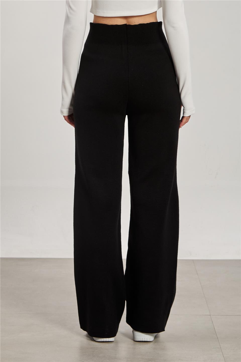 Kadın Bol Paça Triko Pantolon - Siyah