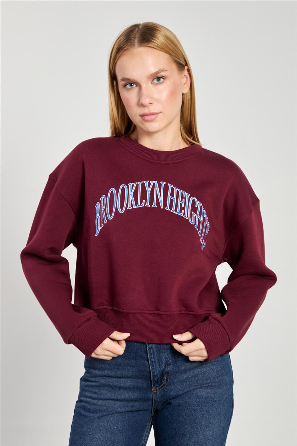 Kadın Brooklyn Yazılı Sweatshirt - Vişne