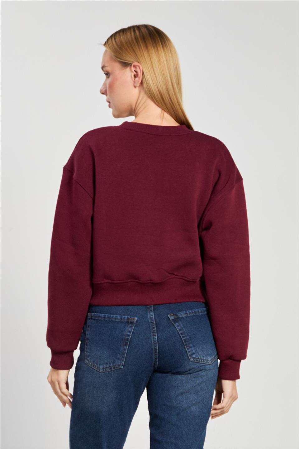 Kadın Brooklyn Yazılı Sweatshirt - Vişne