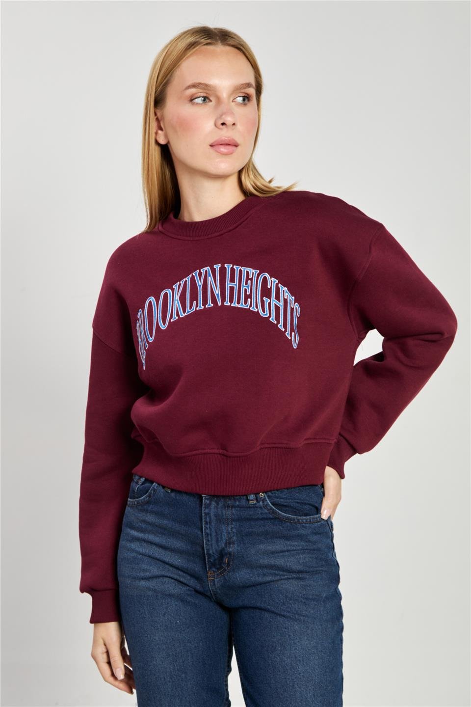 Kadın Brooklyn Yazılı Sweatshirt - Vişne