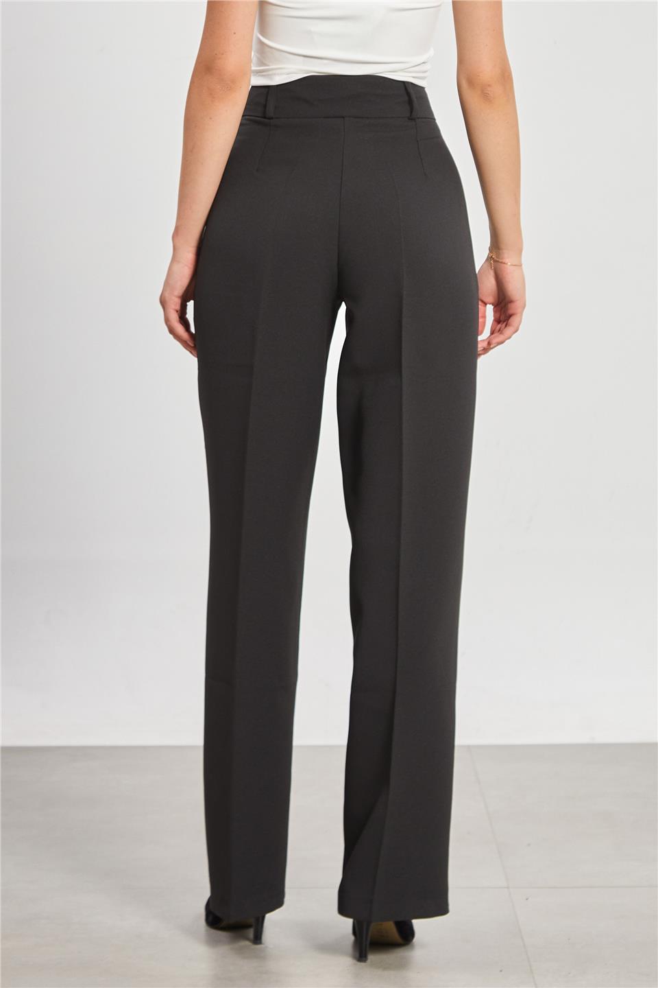 Çift Düğmeli Kadın Kumaş Pantolon - Siyah