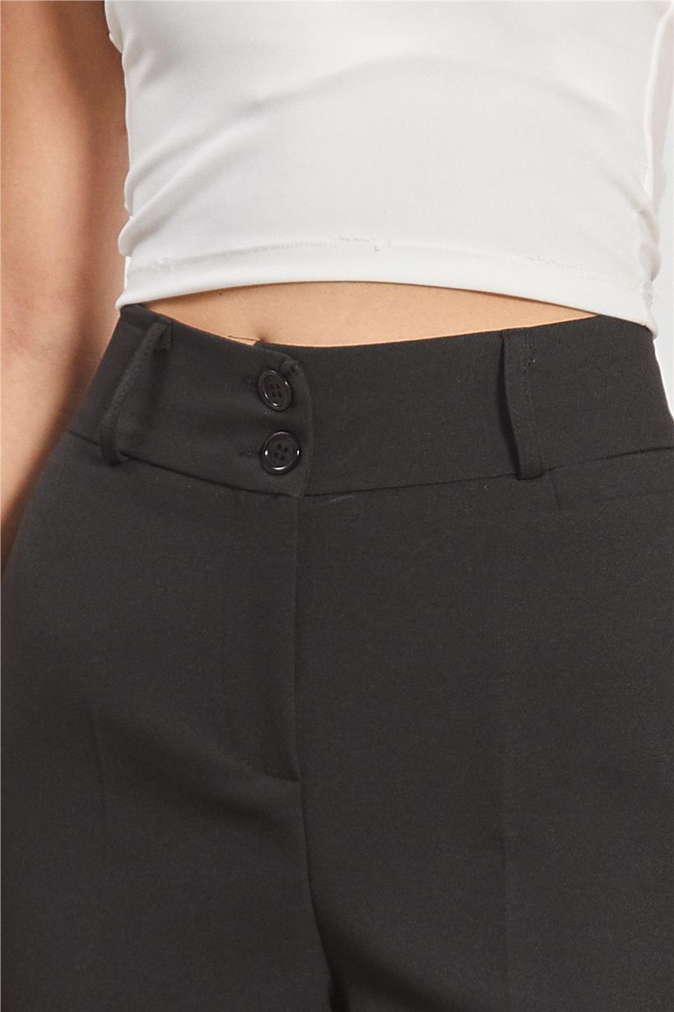 Çift Düğmeli Kadın Kumaş Pantolon - Siyah