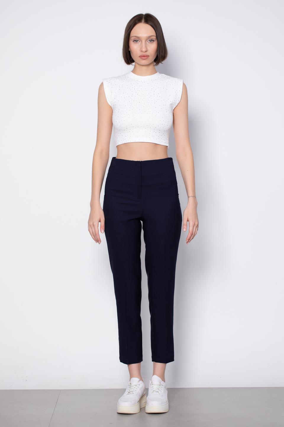 Kadın Pensli Kumaş Pantolon - Lacivert