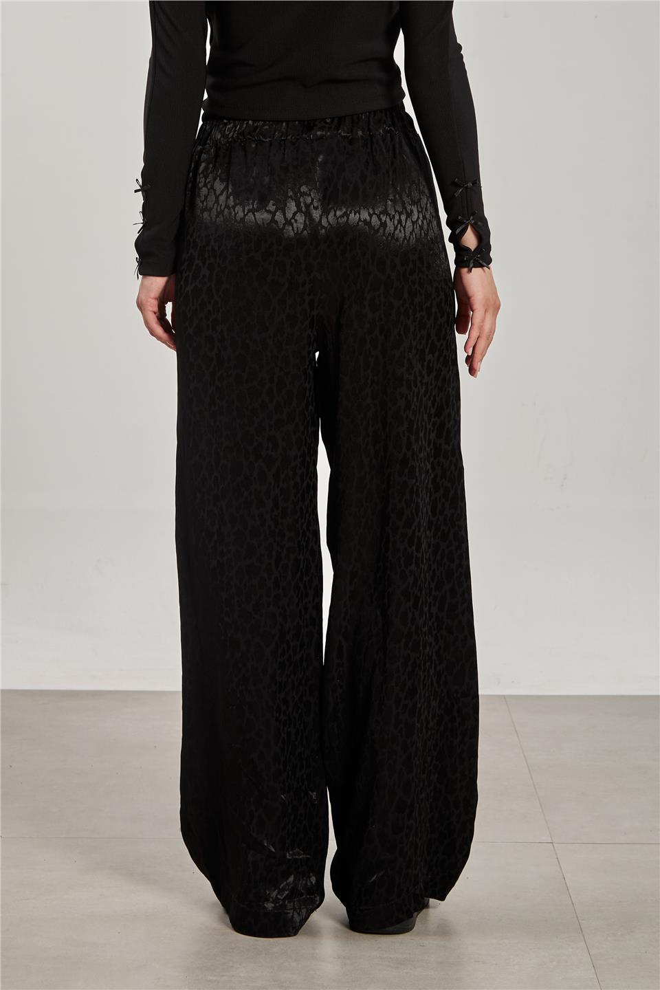 Kadın Dokulu Saten Pantolon - Siyah