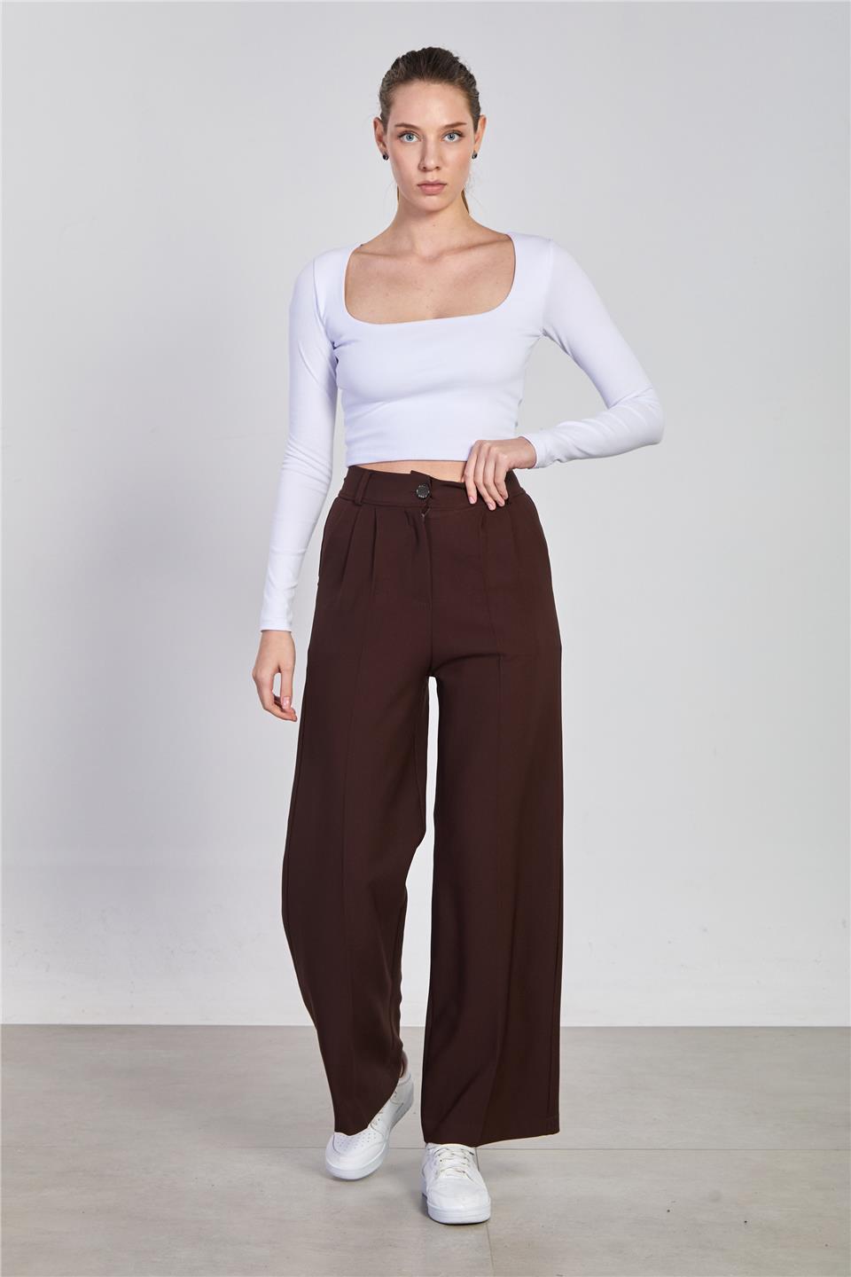 Kadın Double Palazzo Pantolon - Kahve