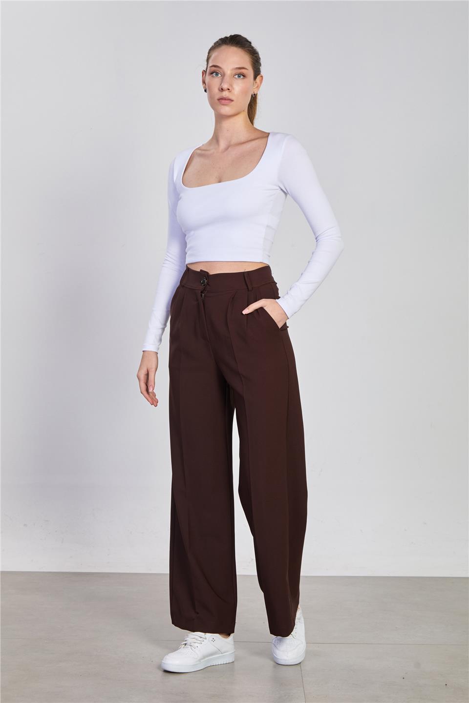 Kadın Double Palazzo Pantolon - Kahve
