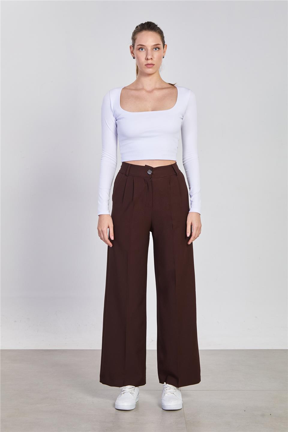Kadın Double Palazzo Pantolon - Kahve