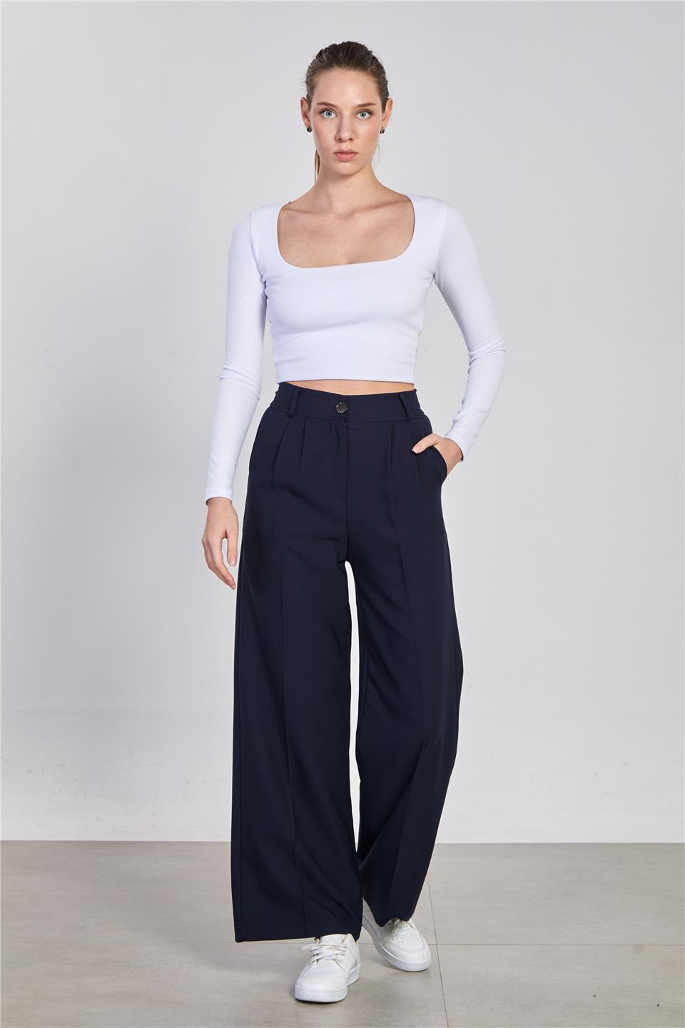 Kadın Double Palazzo Pantolon - Lacivert