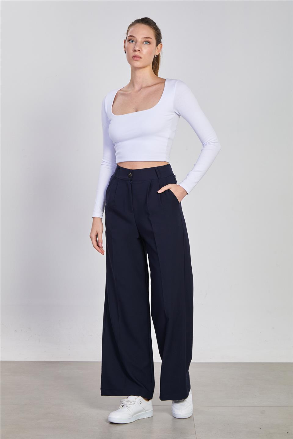 Kadın Double Palazzo Pantolon - Lacivert