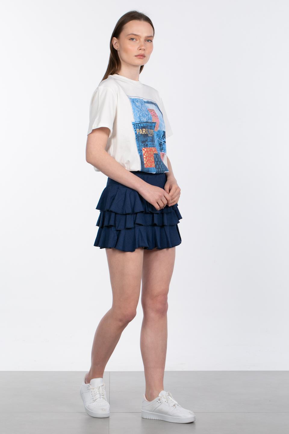 Fırfırlı Mini Etek - İndigo