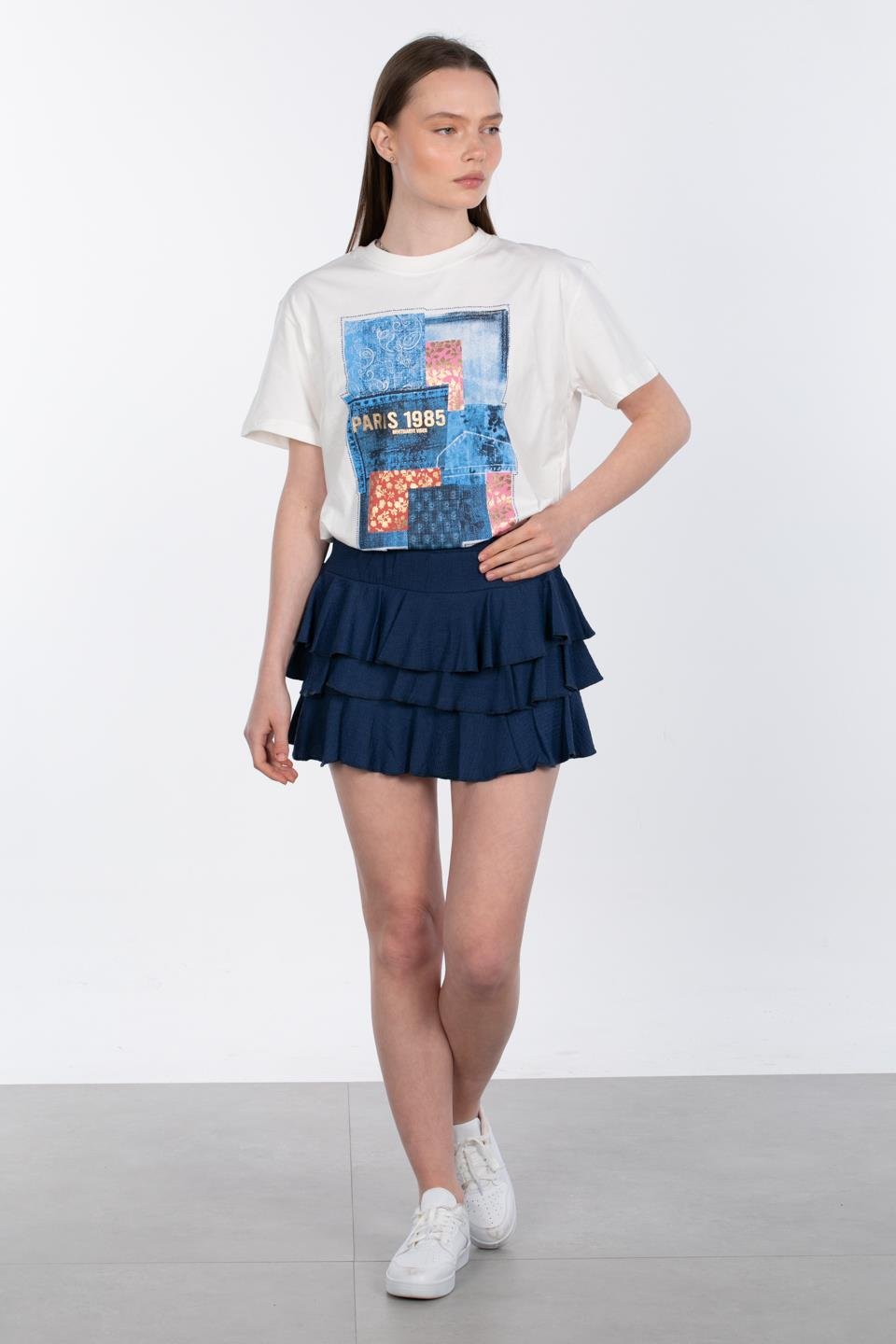 Fırfırlı Mini Etek - İndigo