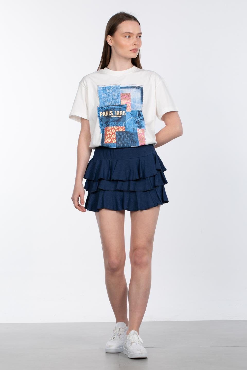 Fırfırlı Mini Etek - İndigo