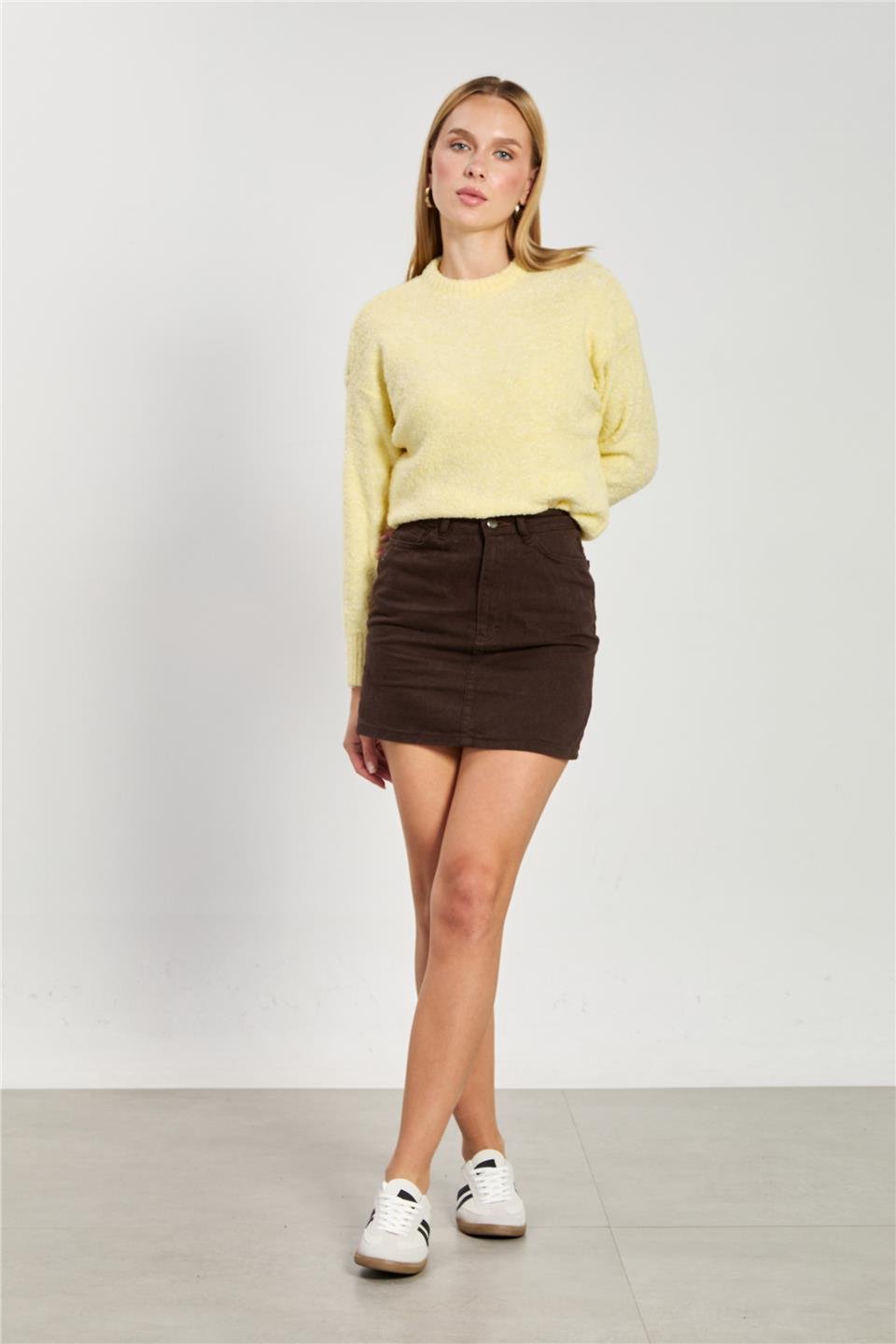 Kadın Gabardin Mini Etek - Acı Kahve