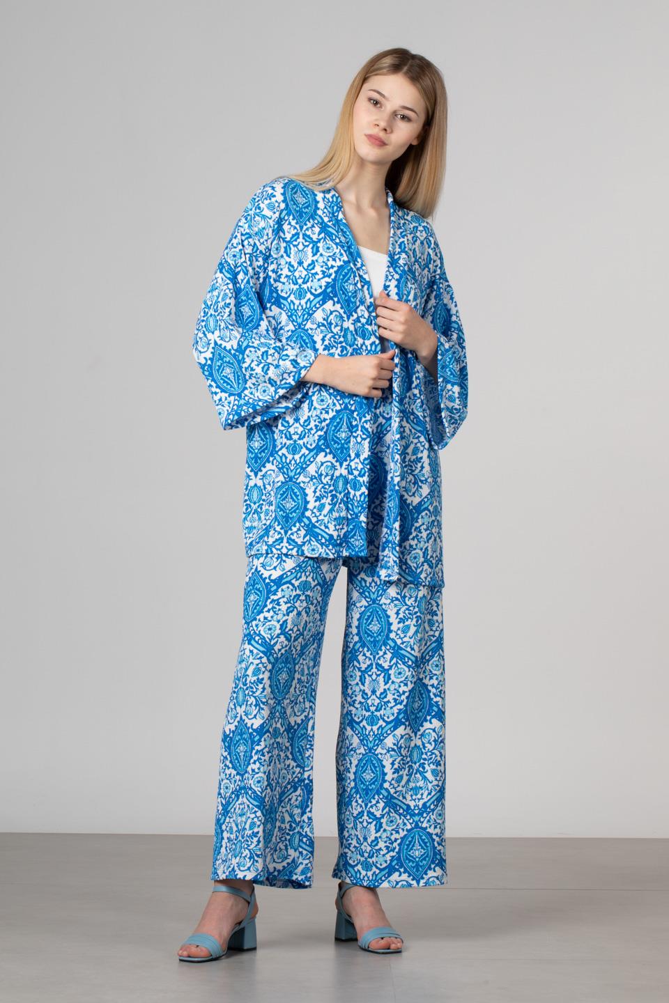 Geniş kol kimono-2429 Mavi