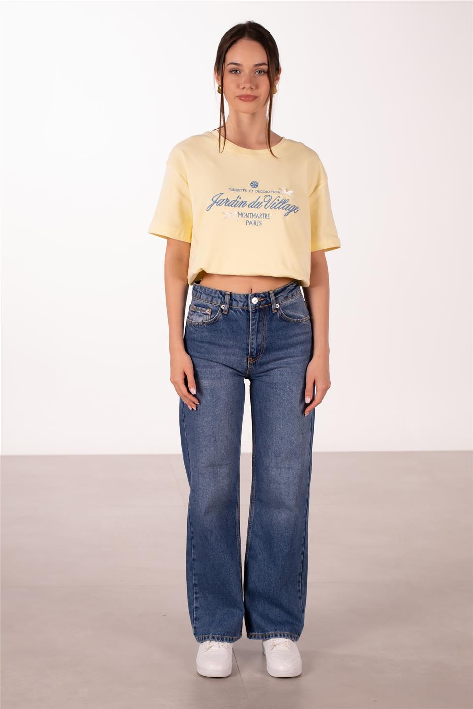 Kadın Geniş Paça Jean Pantolon - Orta Mavi