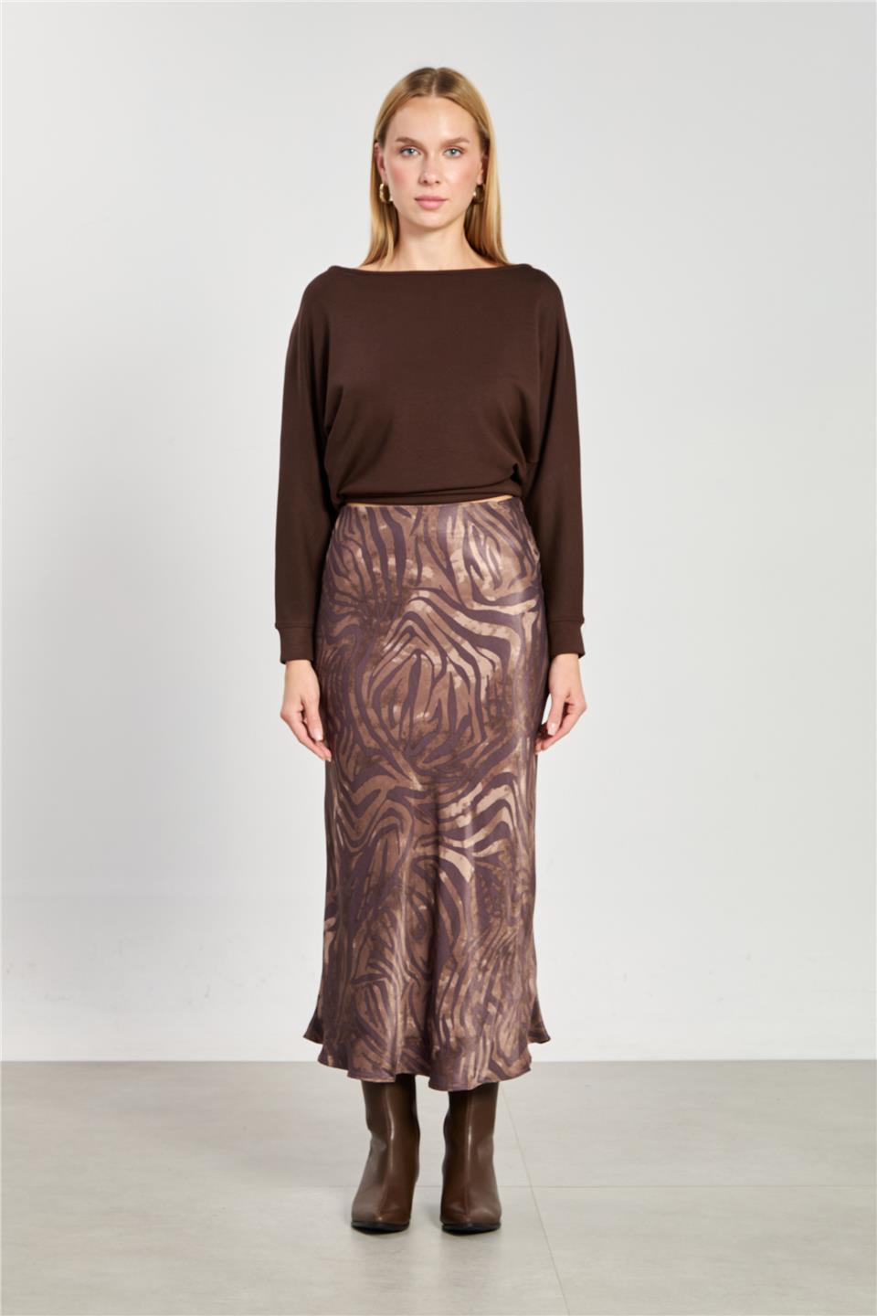 Kadın Geniş Yaka Sweatshirt - Kahve