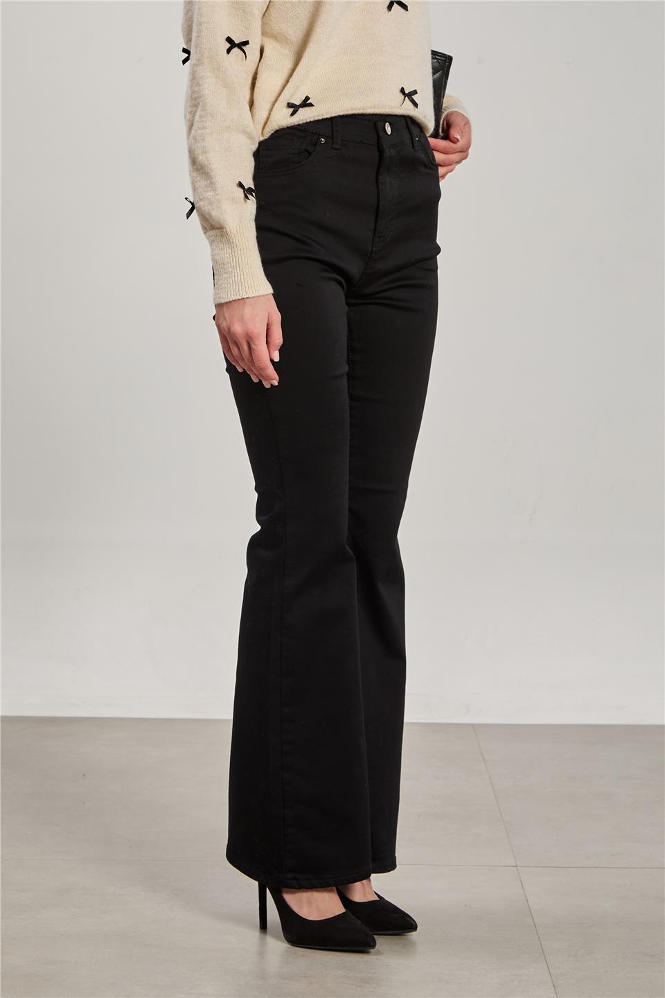 Kadın İspanyol Paça Jean Pantolon - Siyah