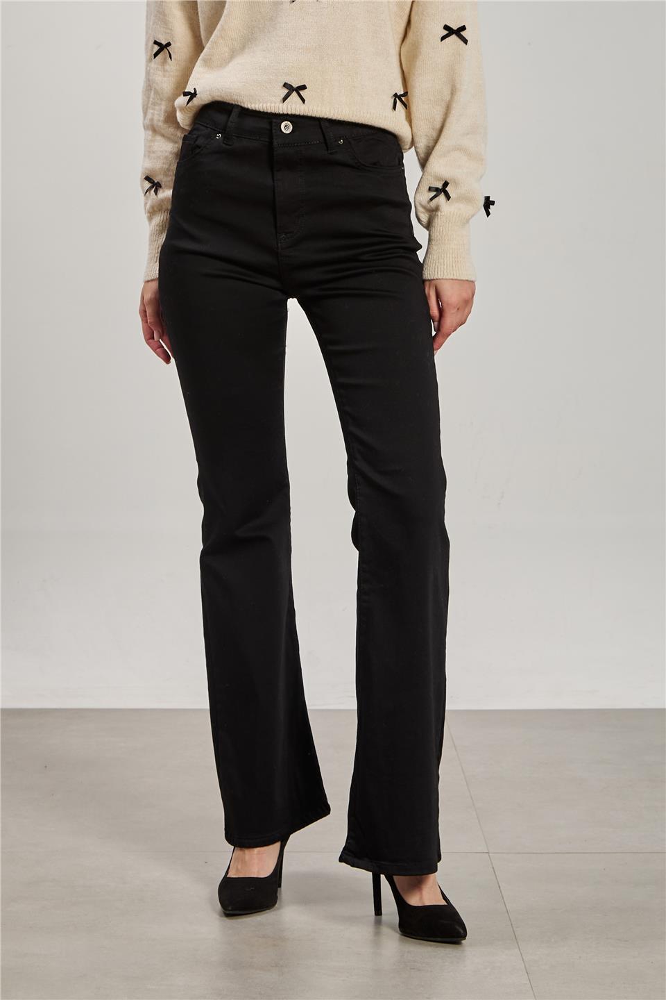 Kadın İspanyol Paça Jean Pantolon - Siyah