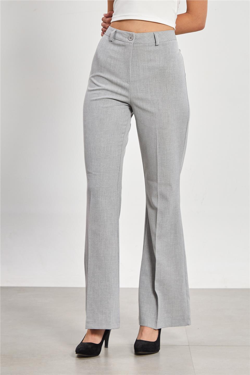 İspanyol Paça Kadın Kumaş Pantolon - Açık Gri