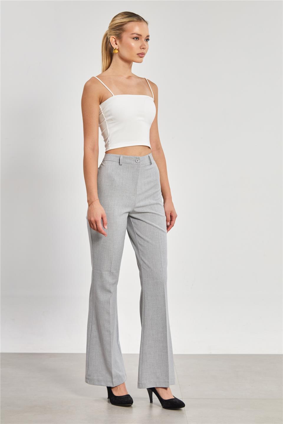 İspanyol Paça Kadın Kumaş Pantolon - Açık Gri