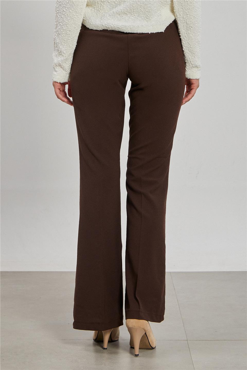 İspanyol Paça Kadın Kumaş Pantolon - Kahve