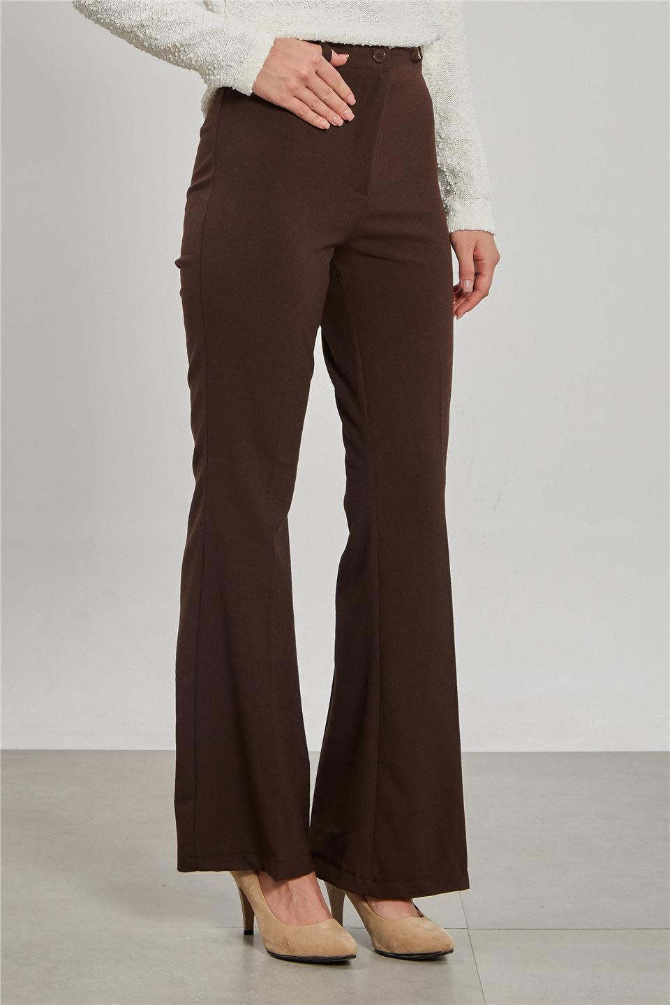 İspanyol Paça Kadın Kumaş Pantolon - Kahve