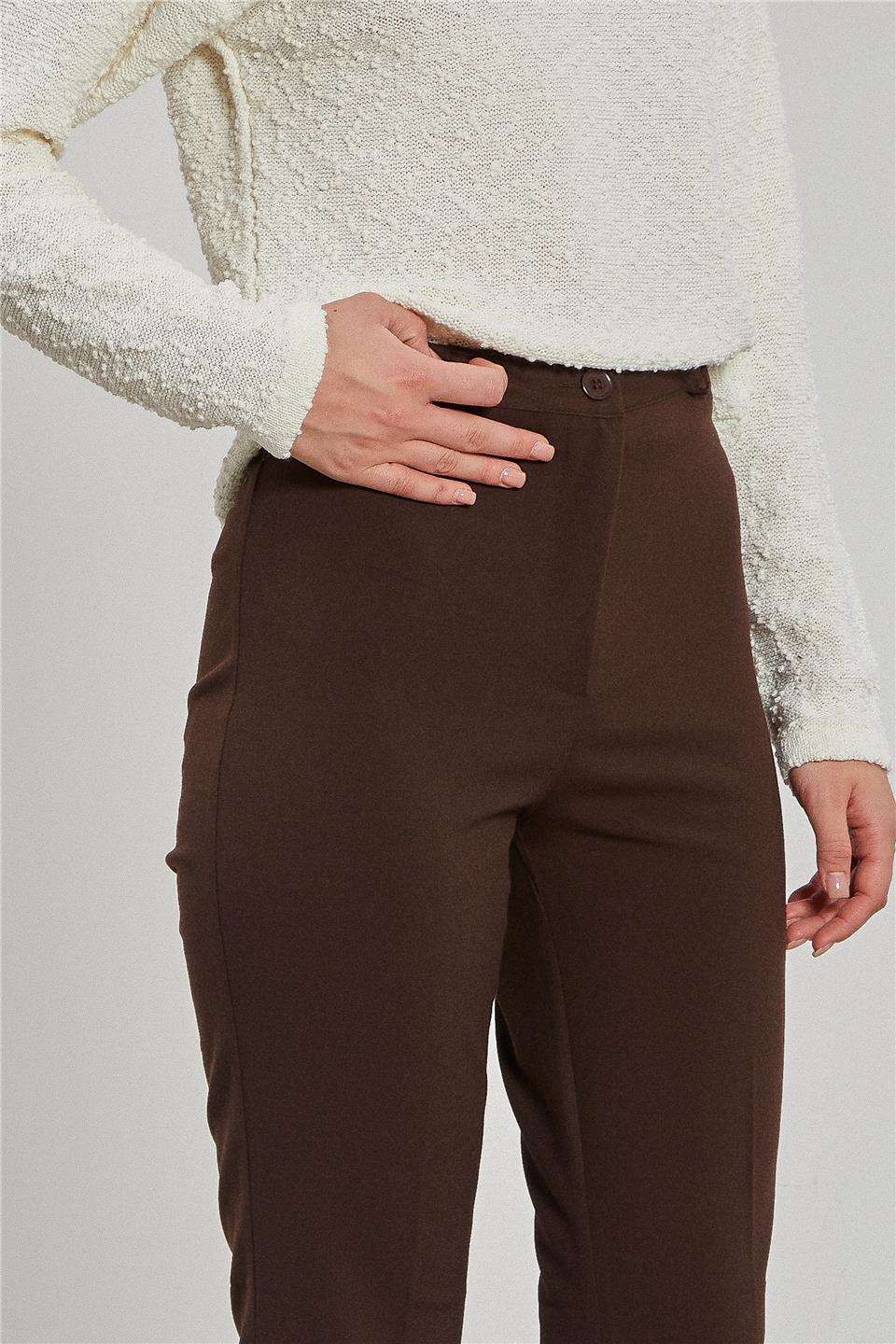 İspanyol Paça Kadın Kumaş Pantolon - Kahve