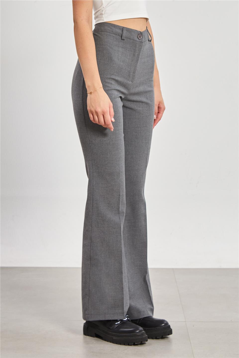 İspanyol Paça Kadın Kumaş Pantolon - Okul Gri