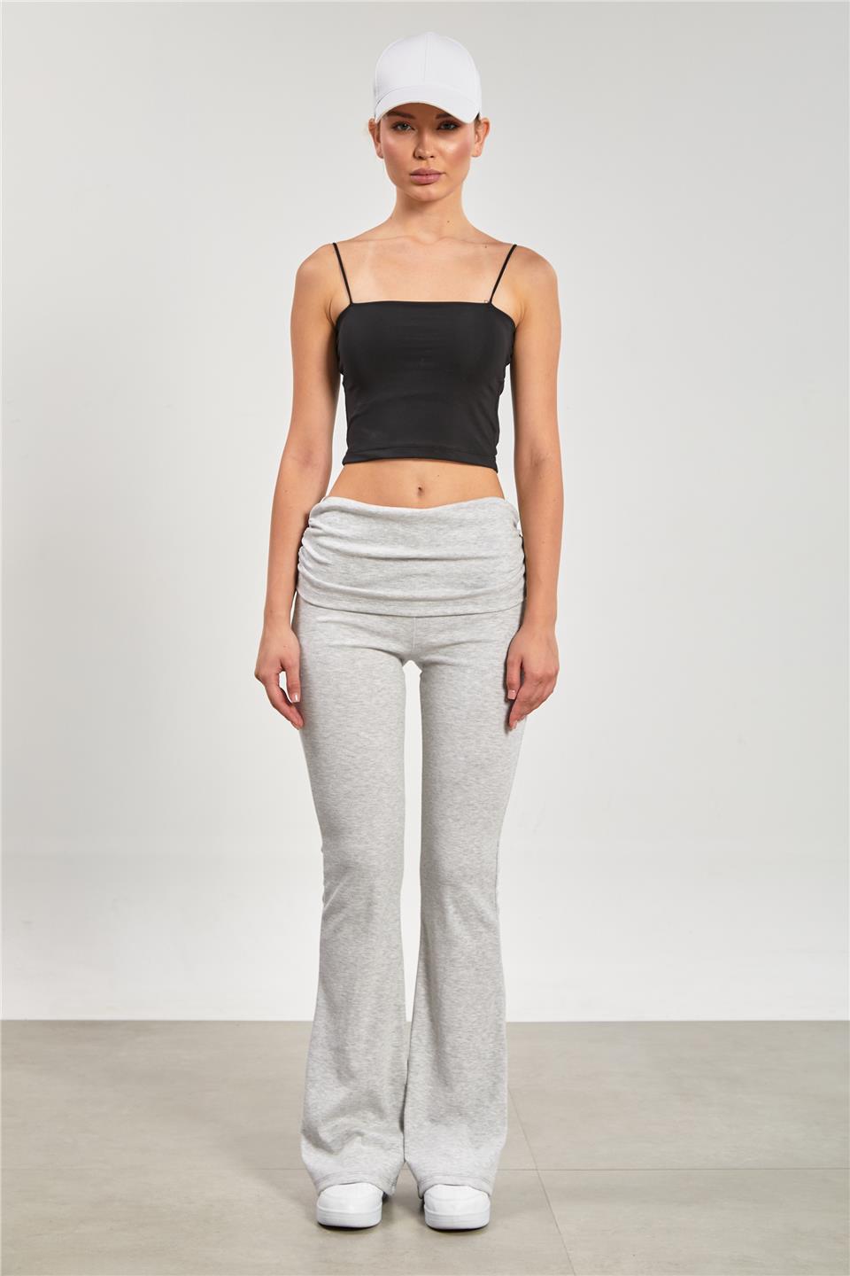 Kadın Bel Detay İspanyol Paça Tayt Pantolon - Kar Melanj