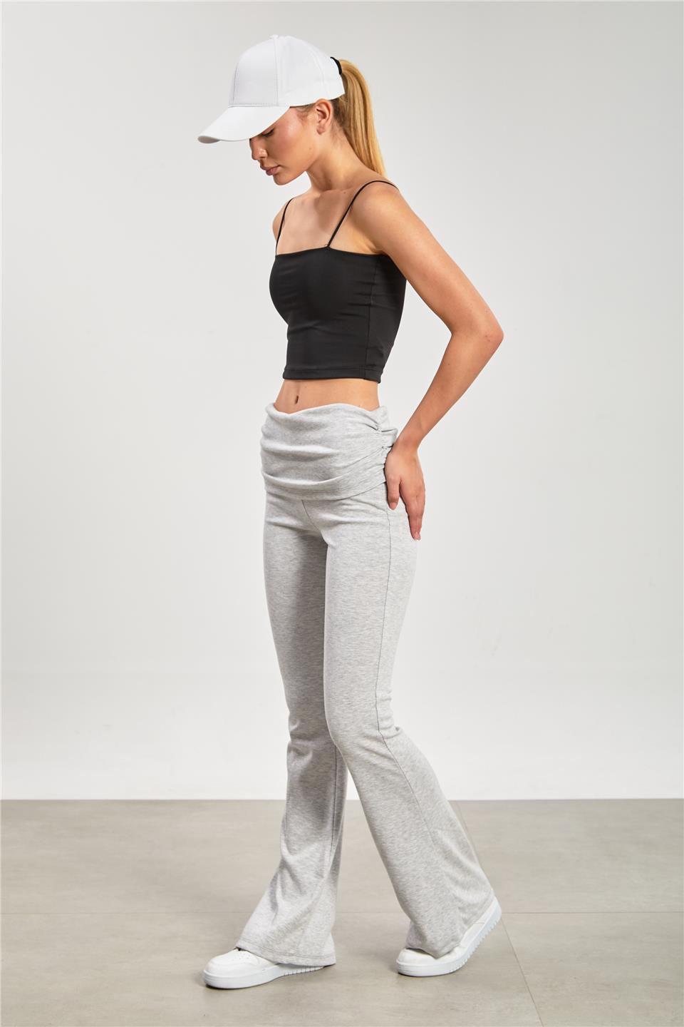 Kadın Bel Detay İspanyol Paça Tayt Pantolon - Kar Melanj