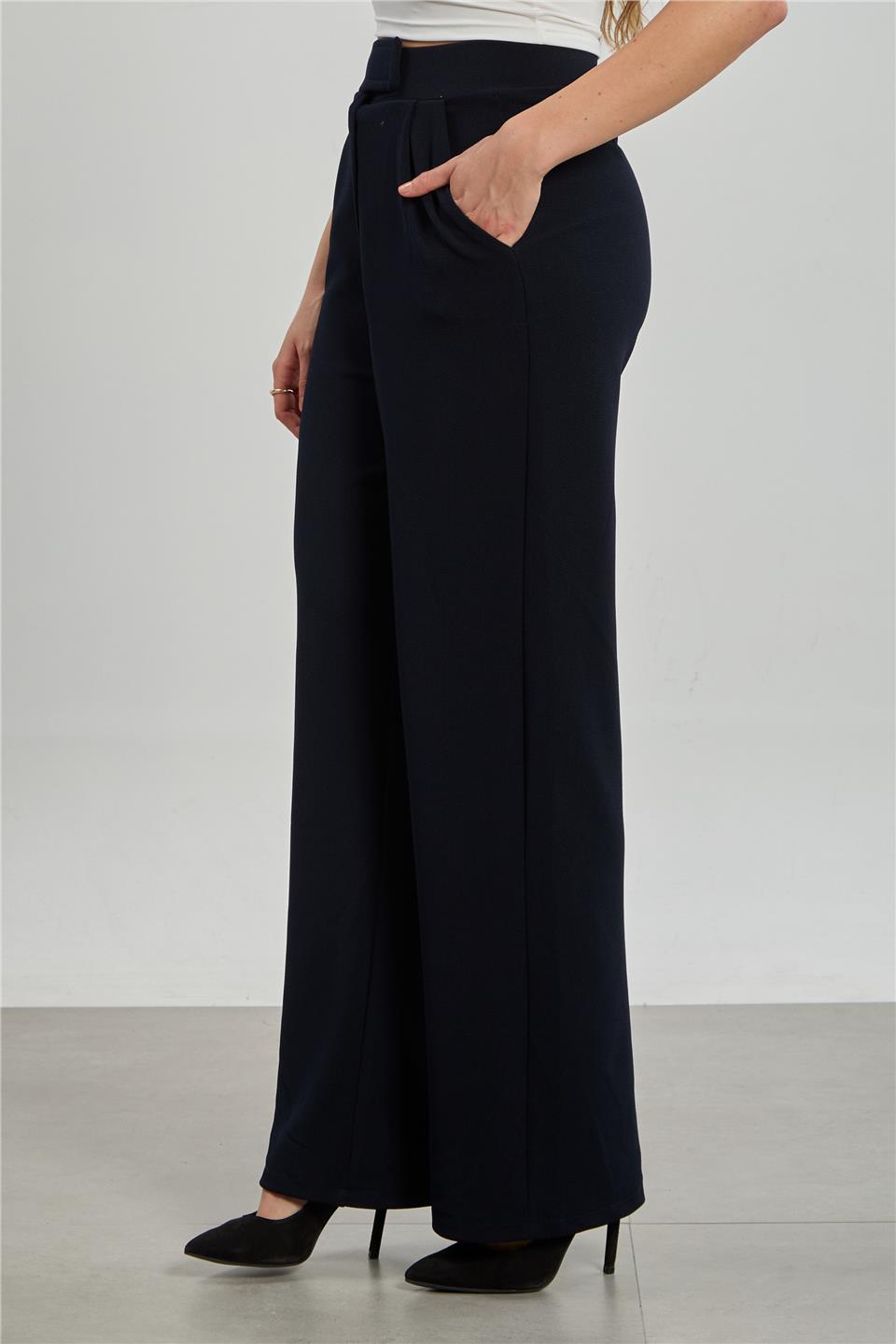 Kadın Beli Cırtlı Pantolon - Lacivert