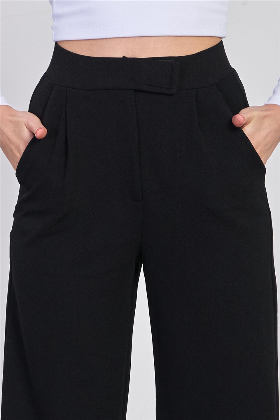 Kadın Beli Cırtlı Pantolon - Siyah
