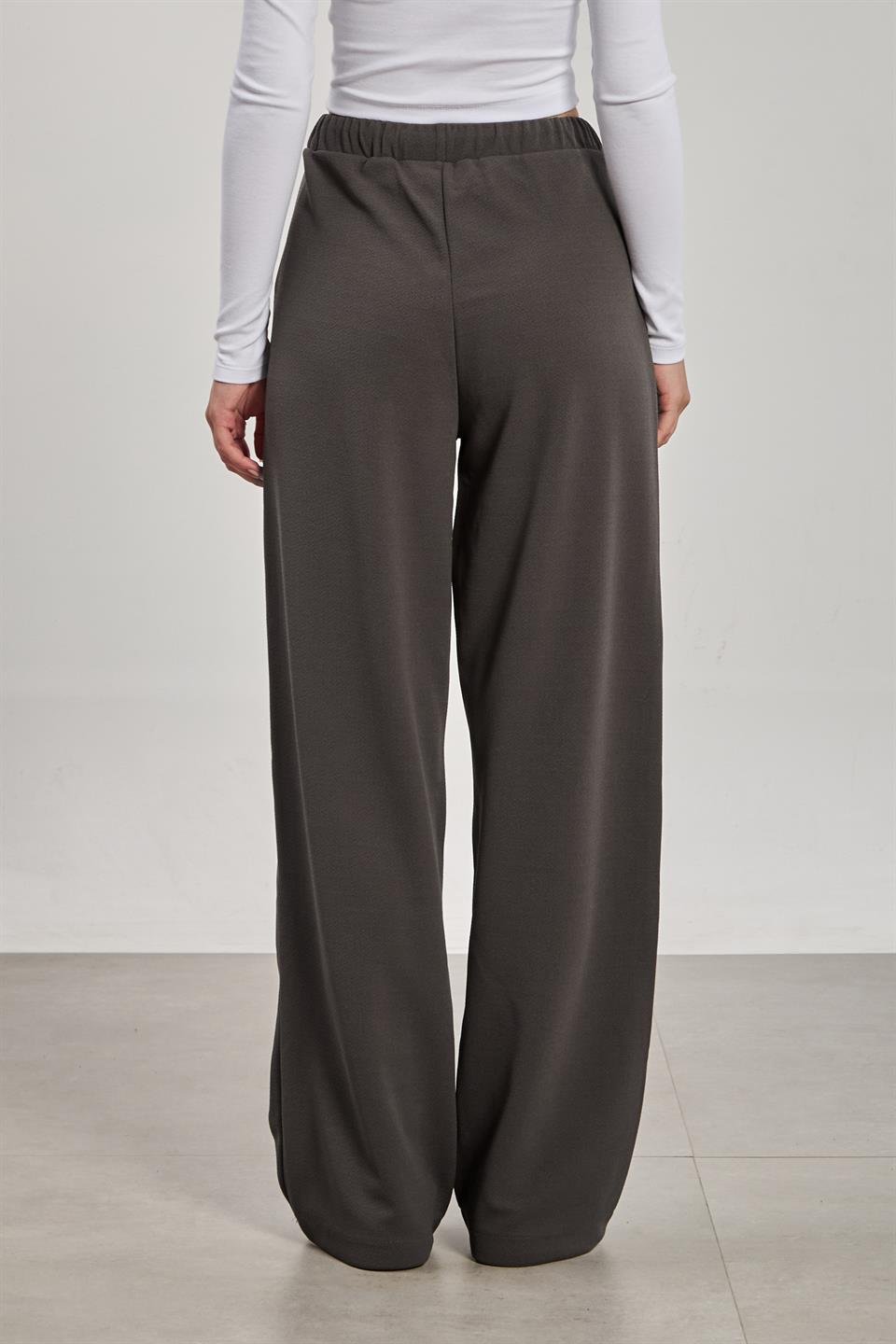 Kadın Beli İpli Bol Paça Pantolon - Antrasit 