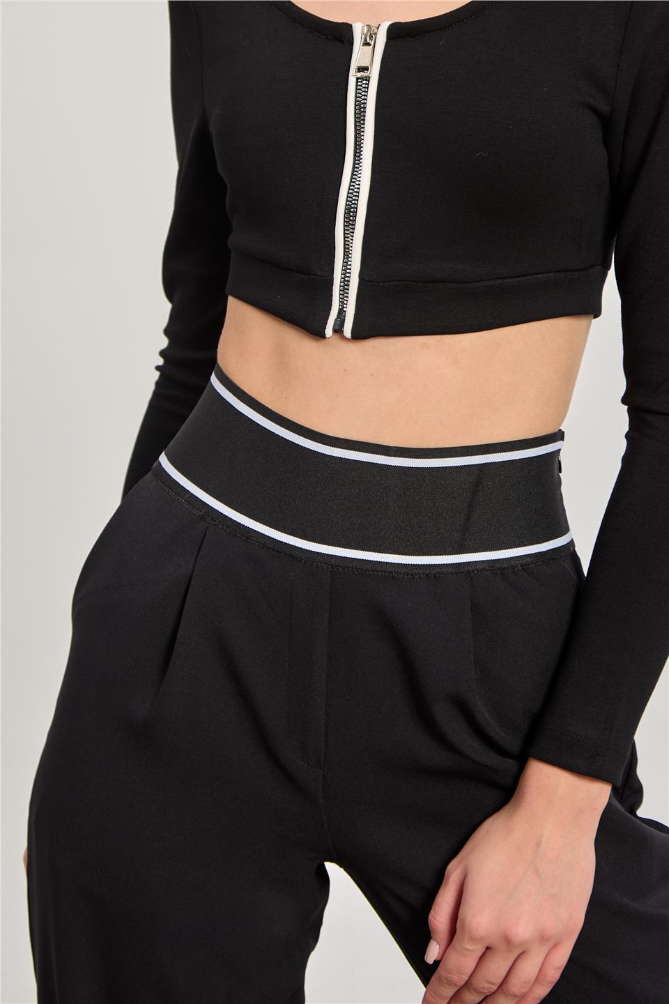 Kadın Beli Lastikli Bol Pantolon - Siyah