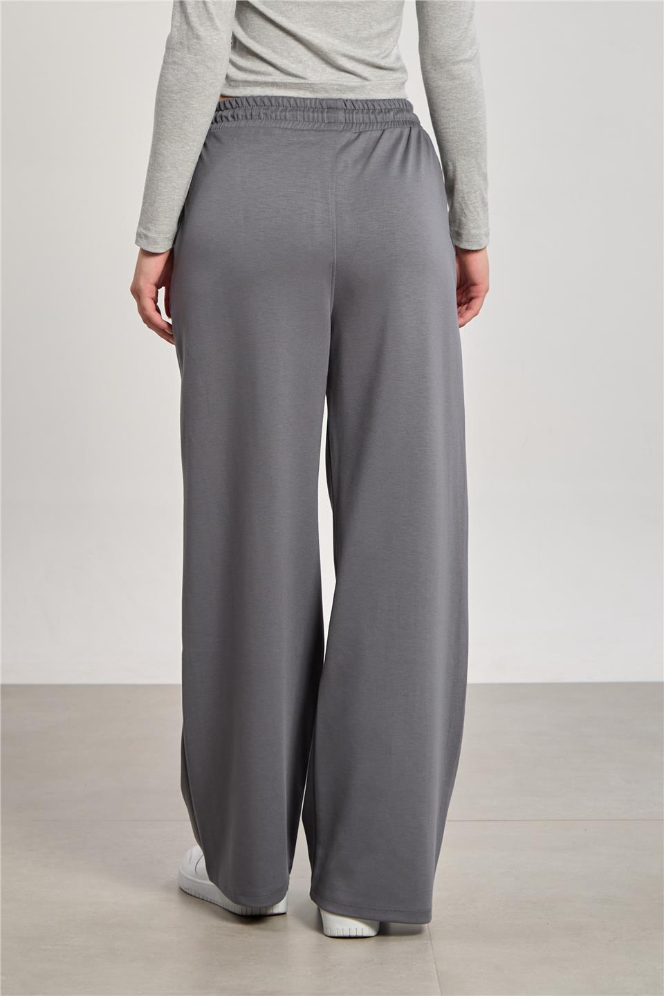 Kadın Beli Lastikli Modal Bol Paça Pantolon - Antrasit 