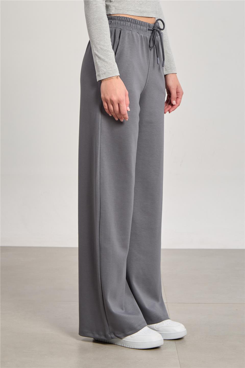 Kadın Beli Lastikli Modal Bol Paça Pantolon - Antrasit 