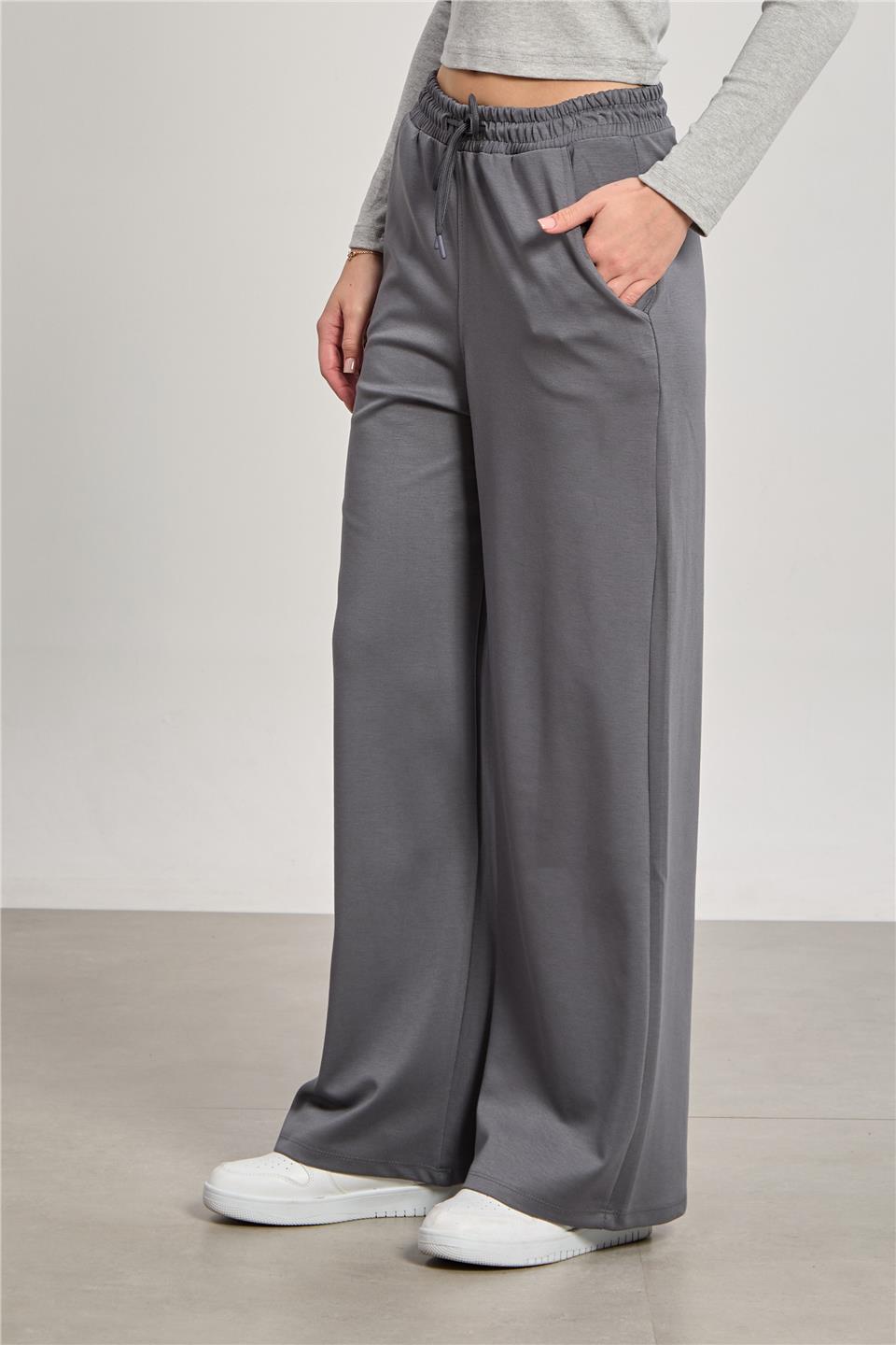 Kadın Beli Lastikli Modal Bol Paça Pantolon - Antrasit 