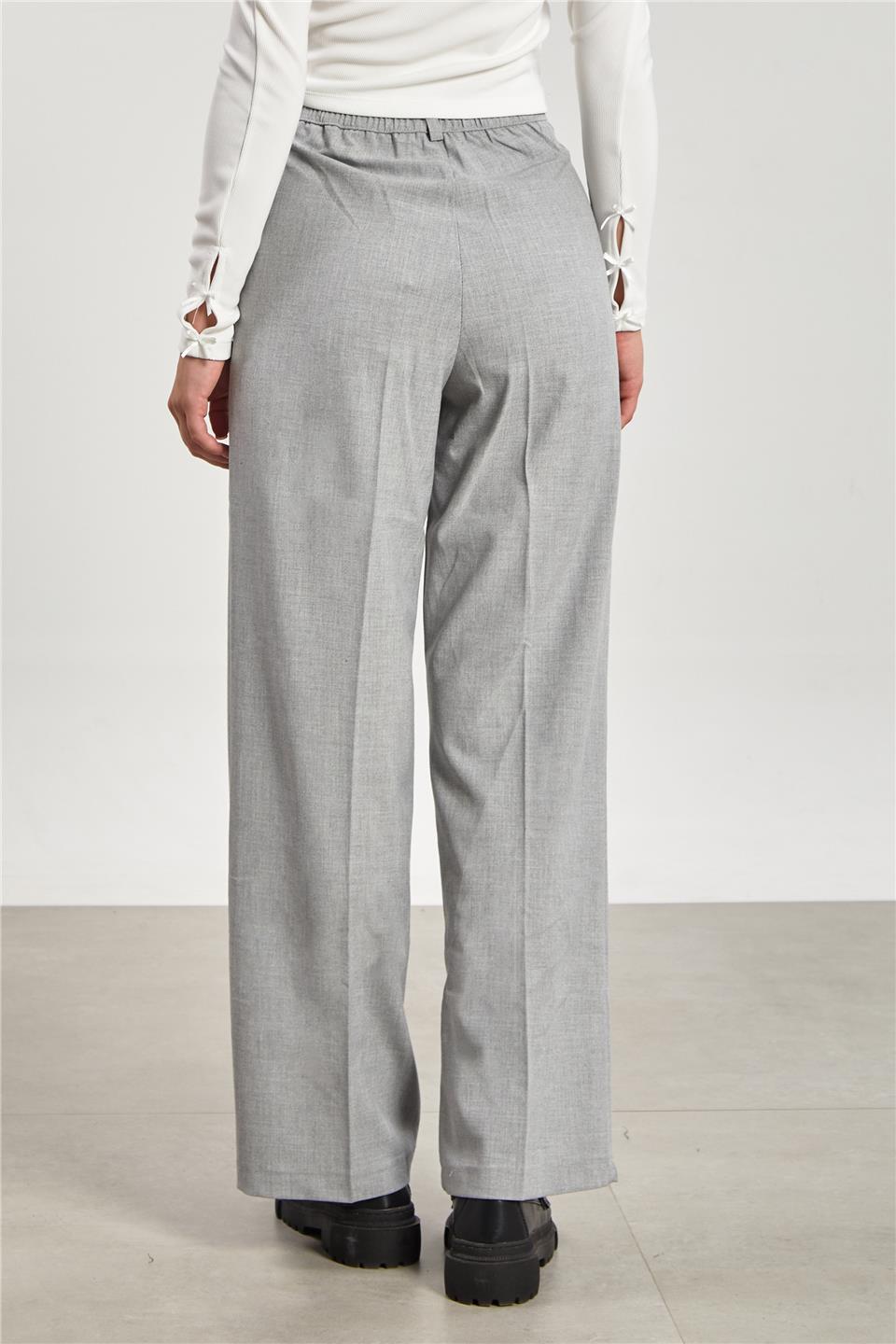 Kadın Beli Lastikli Palazzo Pantolon - Açık Gri