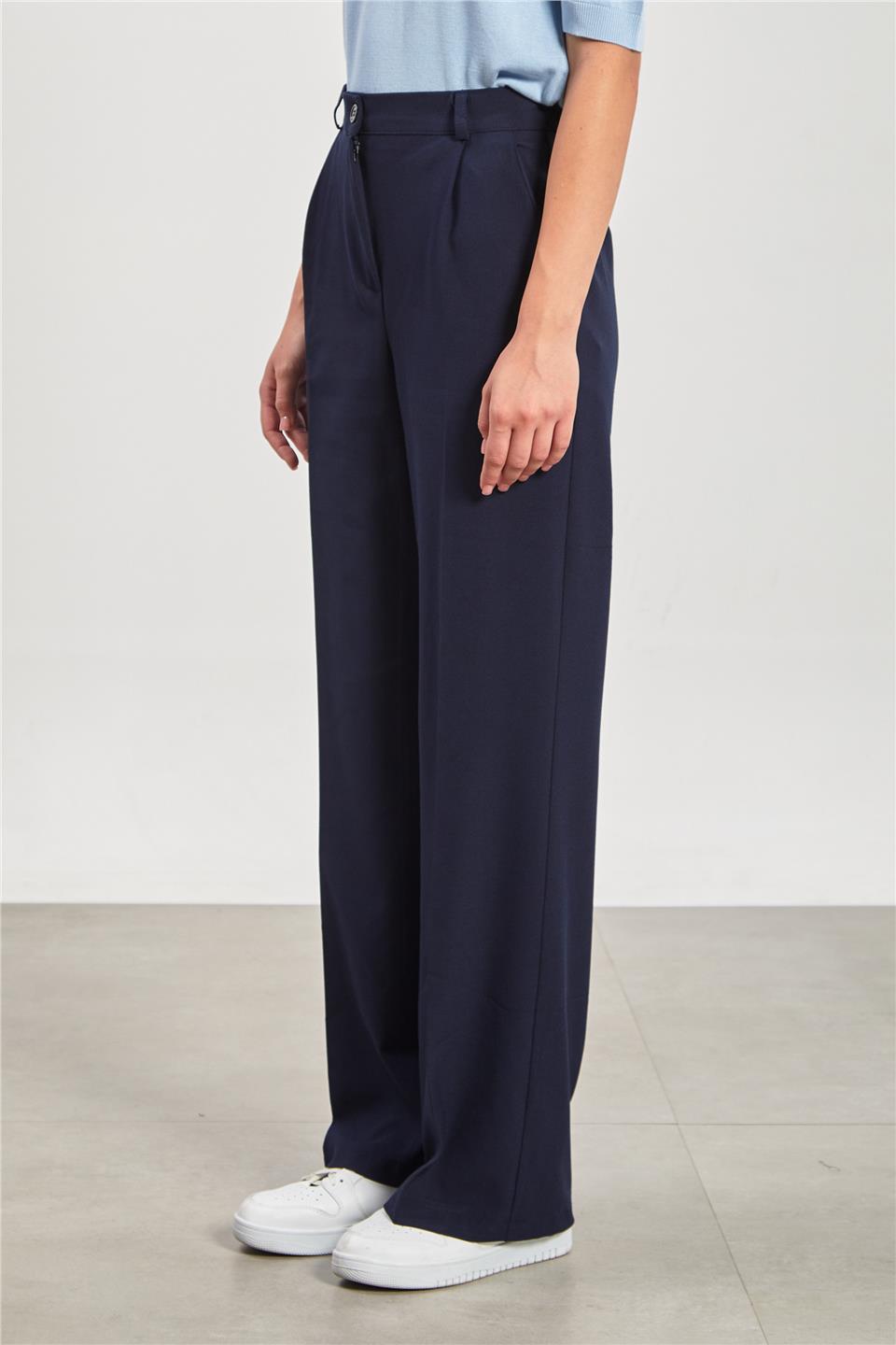 Kadın Beli Lastikli Palazzo Pantolon - Lacivert