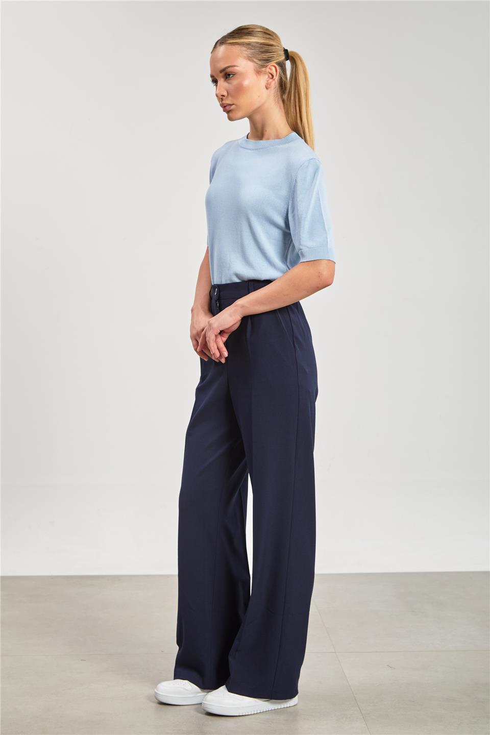 Kadın Beli Lastikli Palazzo Pantolon - Lacivert