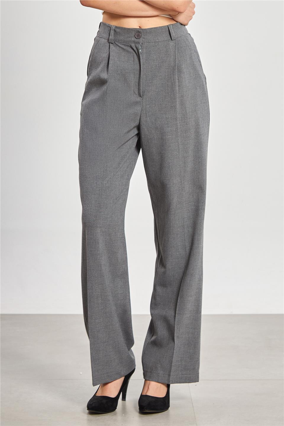 Kadın Beli Lastikli Palazzo Pantolon - Okul Gri