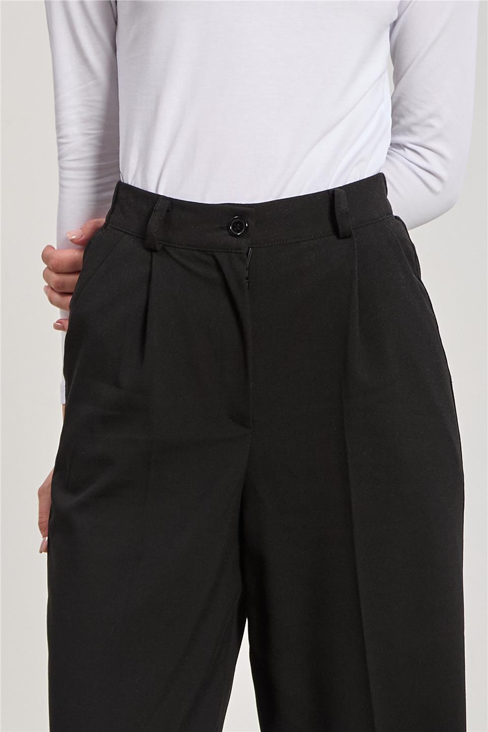 Kadın Beli Lastikli Palazzo Pantolon - Siyah 