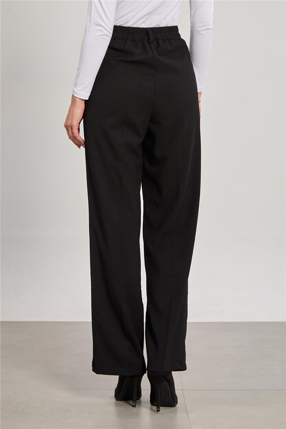 Kadın Beli Lastikli Palazzo Pantolon - Siyah 