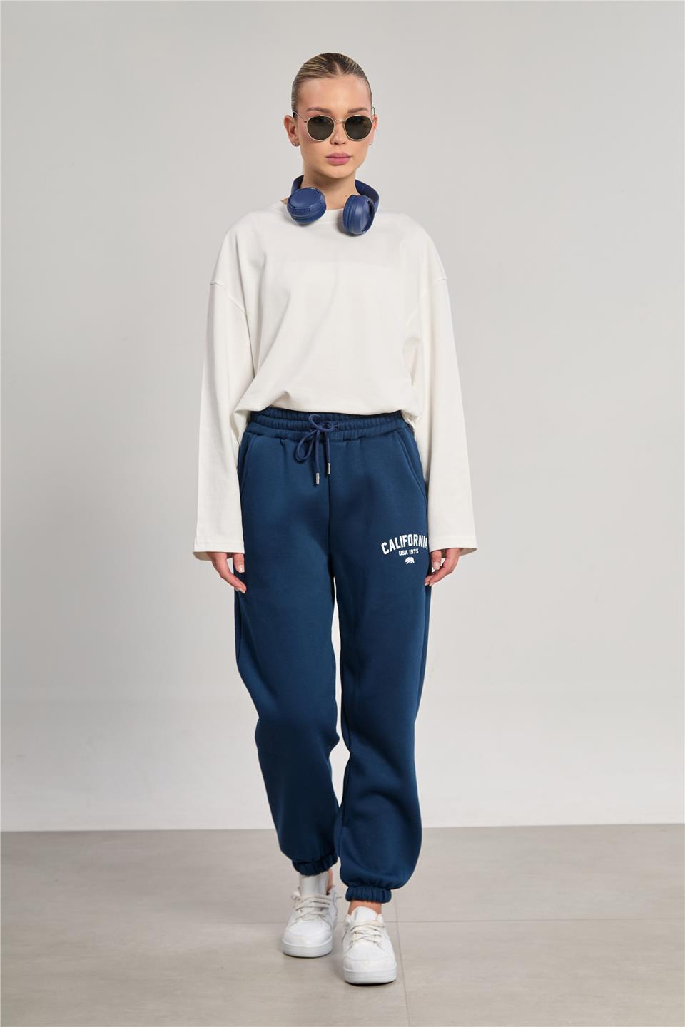 Kadın Bisiklet Yaka Oversize Sweatshirt - Ekru