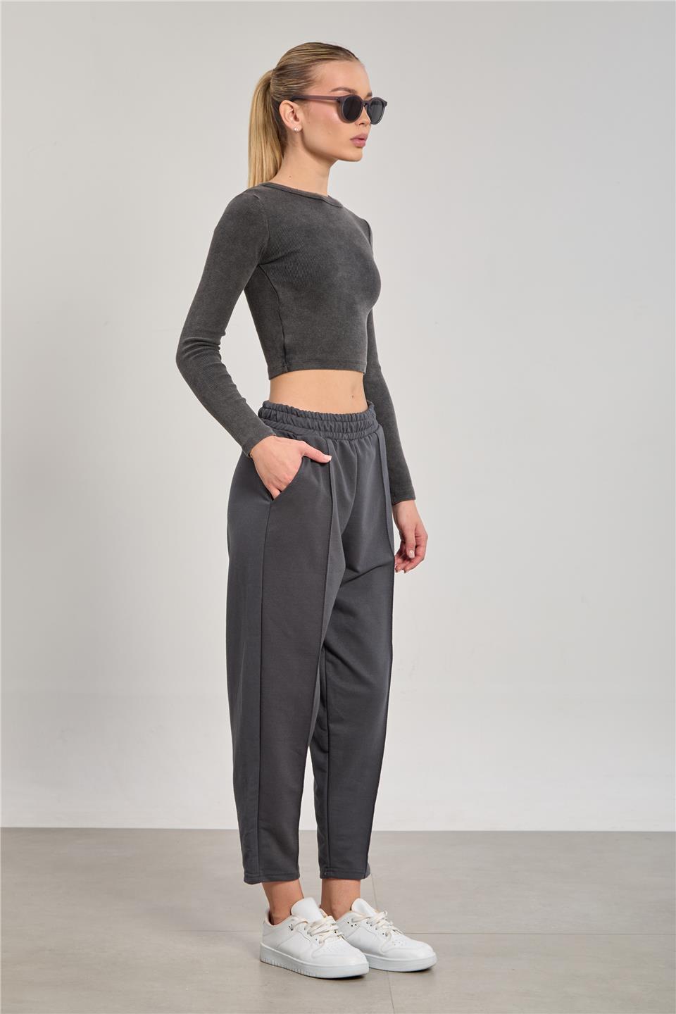 Kadın Çimalı Havuç Eşofman Altı - Antrasit