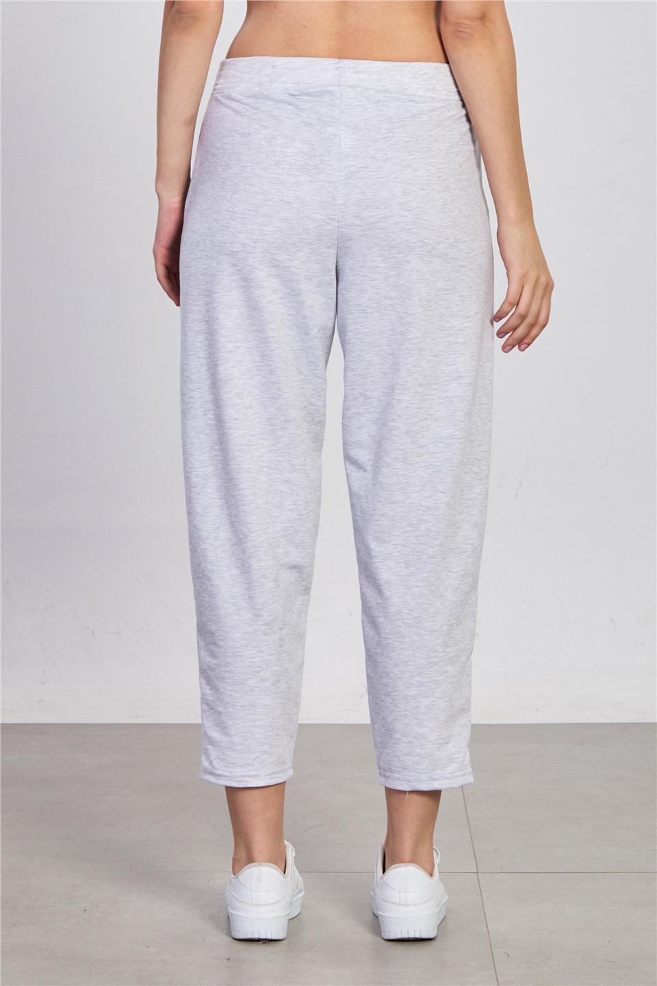 Kadın Çimalı Havuç Eşofman Altı - Kar Melanj